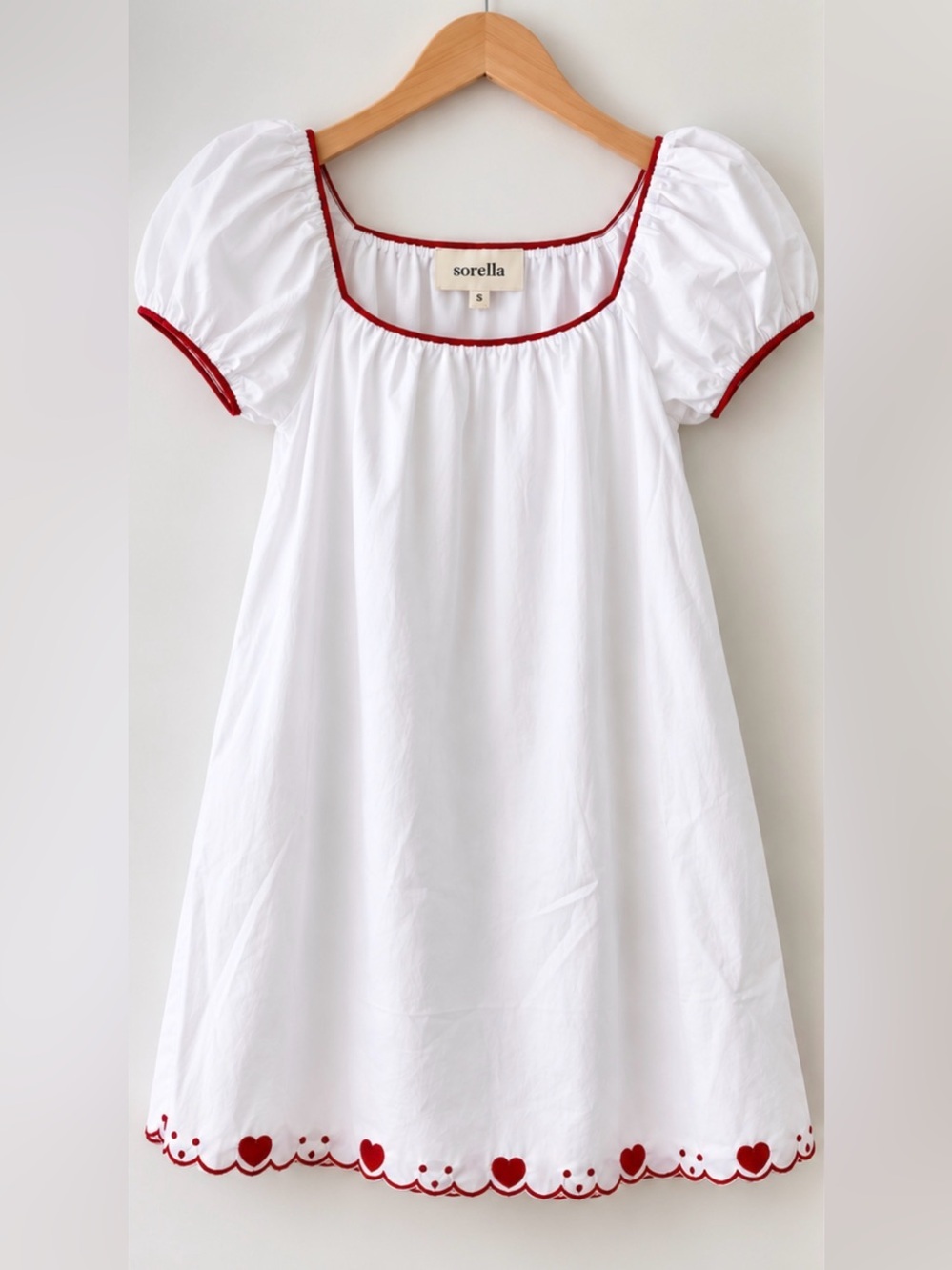 Sorella Nya Cotton Dress White Red Heart Embroidery S NWT - Picture 7 of 8